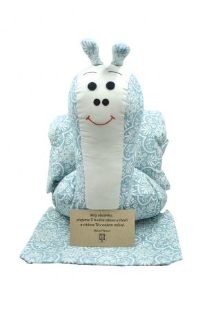 Dekorační polštář Šnek a kosmetická taštička pro Město Přelouč na vítání občánků 30 ks